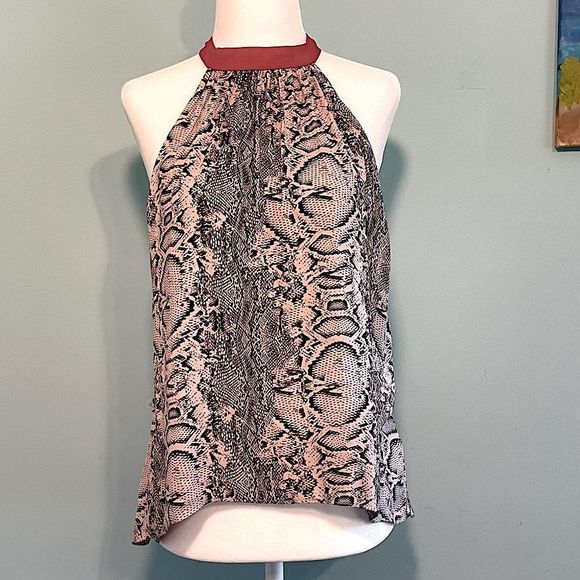 Free People Snake Print Halter Crop Top - Red and Black - Picture 1 of 11